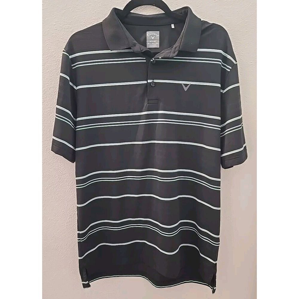 Callaway Shirt Mens Medium Black Striped Golf Polo Opti Dri Short Sleeve Active